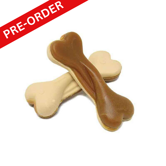 2 Peanut Butter Bones for Dogs sit on a white background
